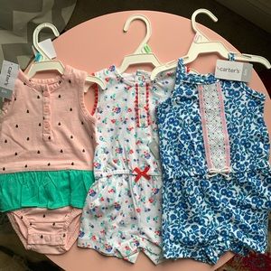 Lot of 3 Carters Summer rompers size 6m baby